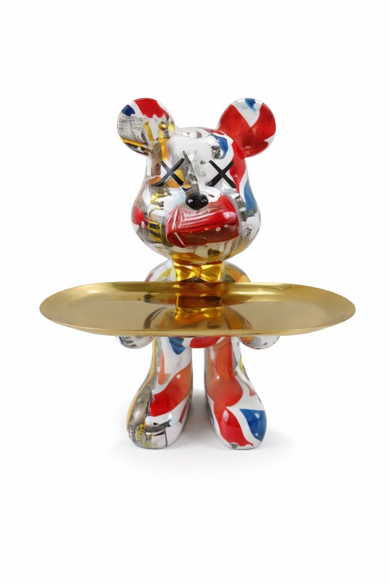 CYRO Graffiti Beer met Dienblad - Goud - Decoratief Beeldje en Sleutelbakje