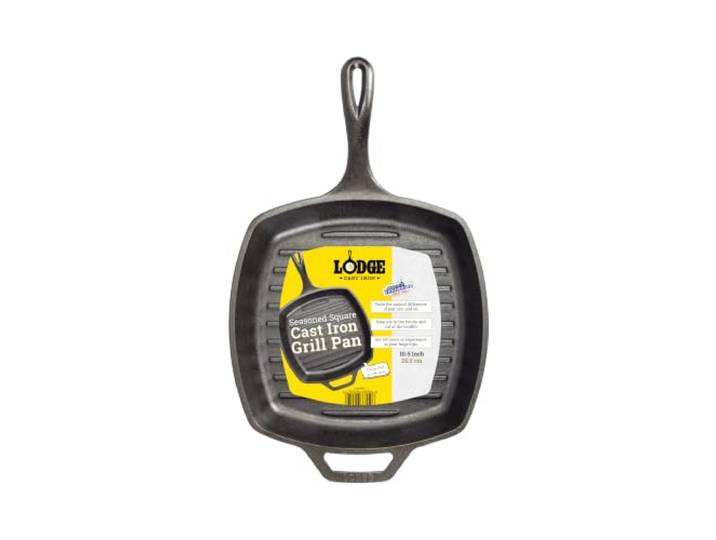 Lodge Poêle grill carrée en fonte naturelle 26cm Sain et sans PFAS Tous feux dont induction\, four & BBQ Made in USA