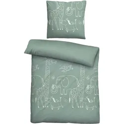 biberna Melange Flanell Bettwäsche 80x80cm, 135x200cm - grün - 80x80/135x200cm