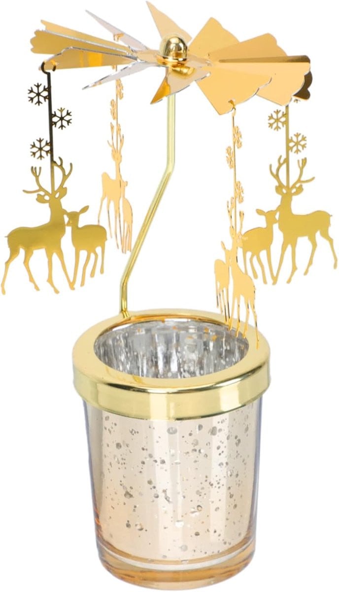 Gouden kerst kandelaar voor tealights - Decoratieve kersttafeldecoratie - 16,5 x 8 cm
