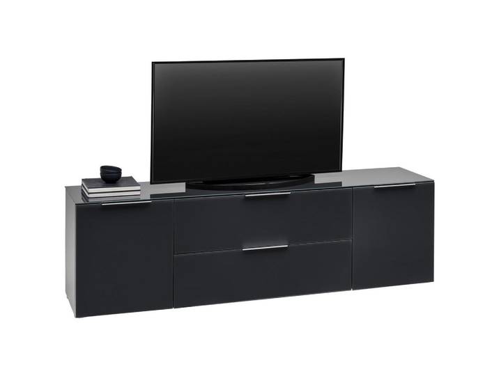 Voleo Lowboard, Anthrazit, Glas, 2 Fächer, 2 Schublade(n) Schubladen, 181x54x40 cm, stehend, Wohnzimmer, Wohnwände, Lowboards, Lowboards stehend
