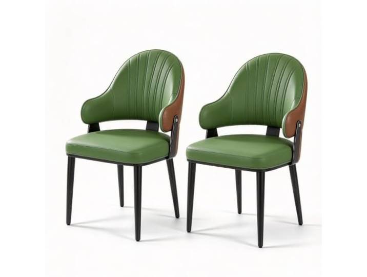Mid-Century Modern Esszimmerstuhl, Küchenstuhl aus PU-Leder PU-Leder, hochdichtes Schaumstoffkissen, 300 Pfund schwere Beine aus Kohlenstoffstahl, for Küche, Wohnzimmer(Green,2ps)