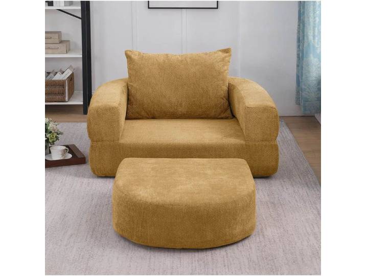 WOVREO canapé convertible pliable 1 place compressé avec accoudoirs amovibles en chenille jaune sans montage