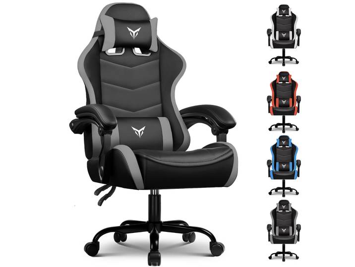 GTPLAYER Chaise de jeu, chaise de bureau ergonomique avec appui-tête et soutien lombaire réglables, fauteuil de jeu