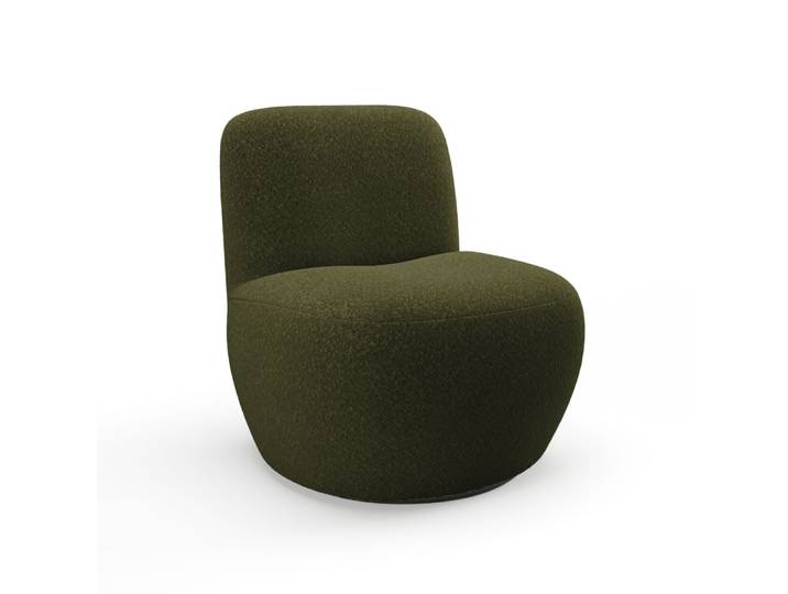 Fauteuil de salon pivotant en tissu bouclette kaki