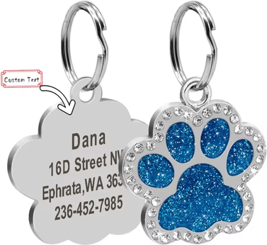 Inspire Curations DiamondTag Personalized Stainless Steel Pet ID Pendant shiny blue