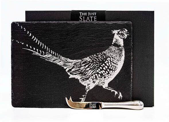 Selbrae House Just Slate Company Pheasant Slate Cheese Board & Knife Gift Set