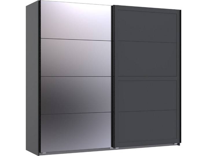 freiraum Schwebetürenschrank Chalet 2 Böden, 2 Stangen, Spiegel / Graphit - 225x208x65cm (BxHxT)
