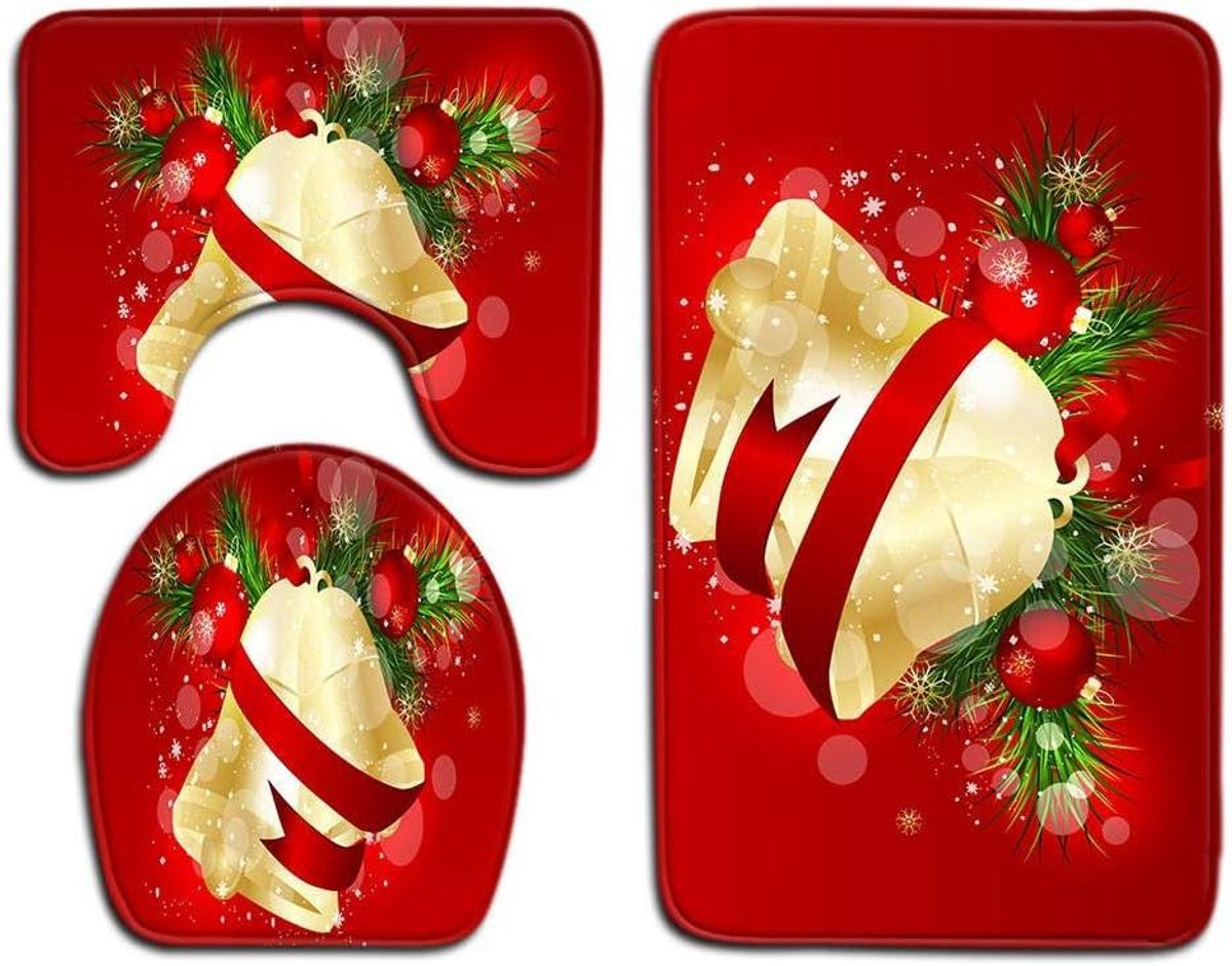 Badkamer Mat Set van 3 stuks met Kerstbel design in Memory Foam