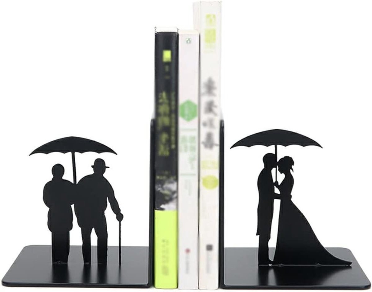 Set van 2 zilverkleurige boekensteunen van zwaar metaal