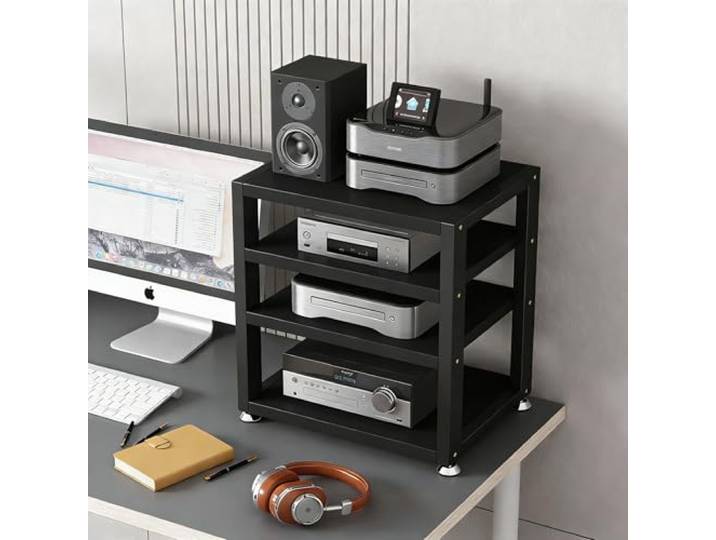 DEOPXF HiFi Rack 2/3/4-stufiges Stereo-Rack Große Kapazität & Mehrstöckige Aufbewahrung Einfach Zu Montieren TV HiFi Rack Geeignet Für Spielzimmer Tonstudios(Schwarz,45x35x48cm)