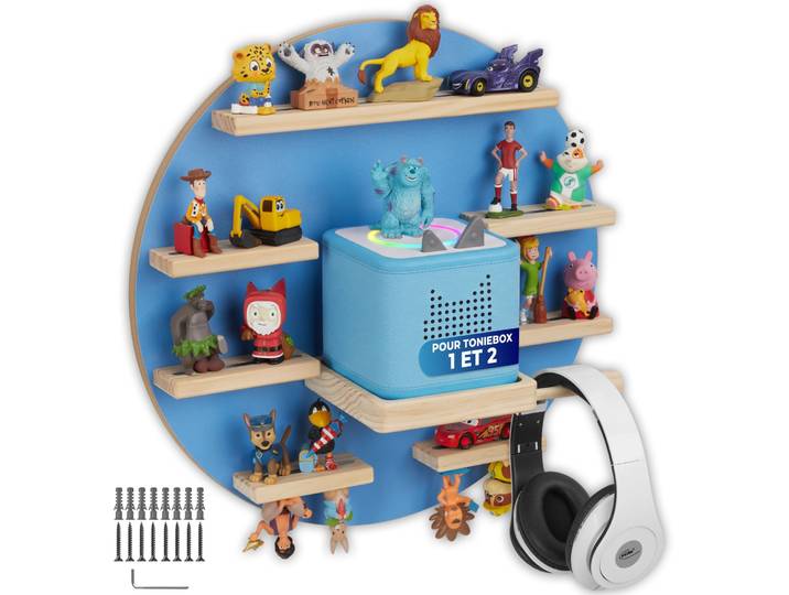 Étagère murale MyLittleStory Moon, pouvant accueillir jusqu’à 28 Tonies - bleu