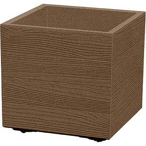 Prosperplast Übertopf Madera, braun, 39 x 37 x 39 cm, aus Kunststoff, für innen & außen, mit Innentopf & Rollen