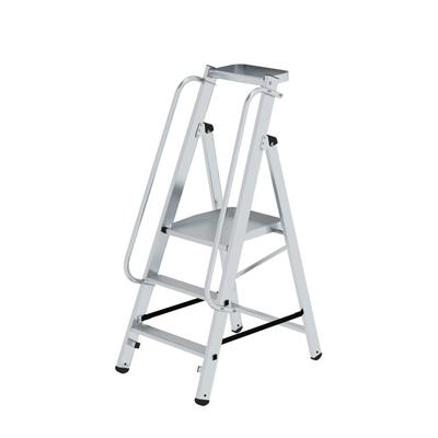 PROREGAL Plattformleiter steckbar | 3 Stufen | inkl. beidseitigem Handlauf | Aluminium