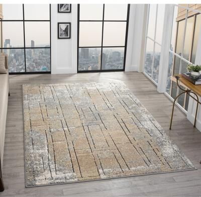 MDA Rugs Cascade Collection Geometric Abstract Block Neutral Area Rug
