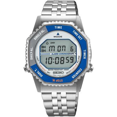 Digitaluhr SEIKO, silber (silberfarben, blau), Armbanduhren, Herren, Digitaluhr, Quarzuhr, Armbanduhr, Damenuhr, Herrenuhr, Edelstahlarmband, digital