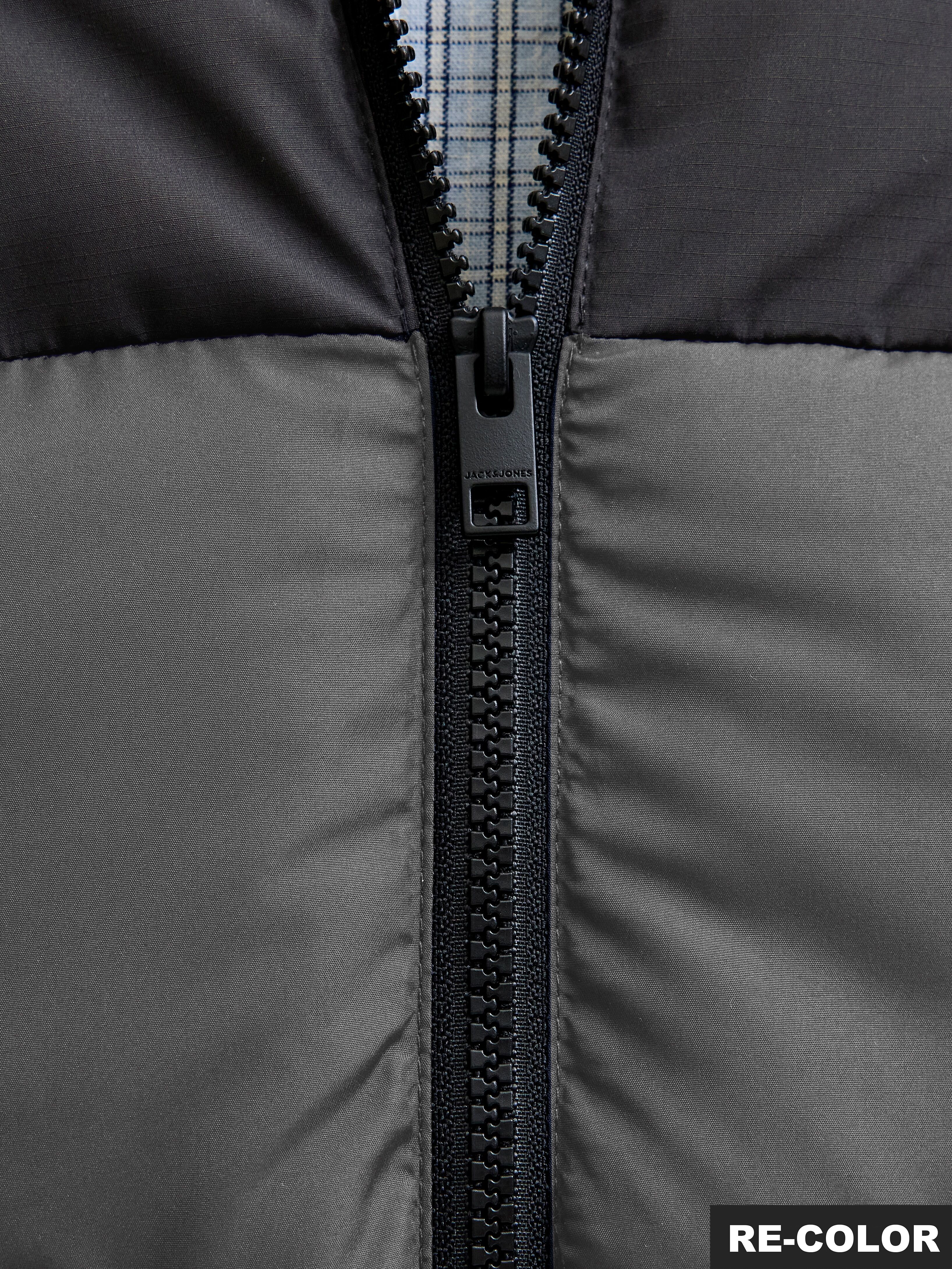 Steppjacke JACK & JONES "JJMAZE PUFFER COLLAR", Herren, Gr. XXL, schwarz (castlerock detail:asphalt blocking), Web, Obermaterial: 100% Polyester, regular fit normal, elastischer Bund, Jacken Steppjacke castlerock detail:asphalt blocking XXL