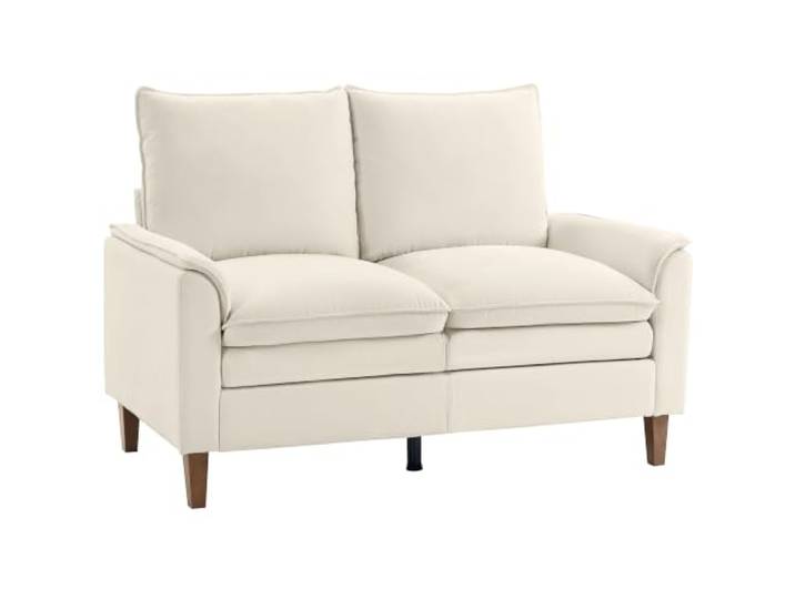 HOMCOM Sofa 2 Sitzer kleine Couch mit Doppellagiger Polsterung 146 cm Creme Doppelsofa, Tiefer Sitz, Hohe Rückenlehne, Modern Polstersofa, Holzbeine, Kleine Räume, Wohnzimmer, Schlafzimmer