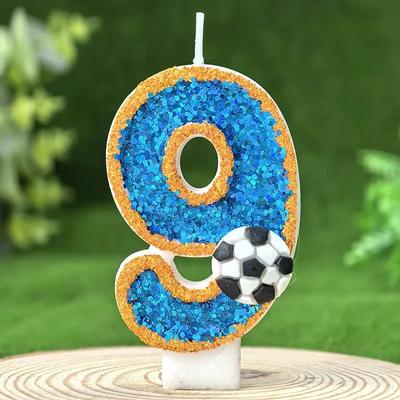 Uplift Treasures Soccer Number Birthday Cake Candle Green Glitter Design 9