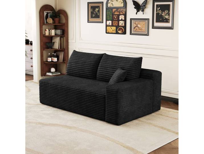 WOVREO canapé modulaire 2 places noir en velours côtelé sans montage