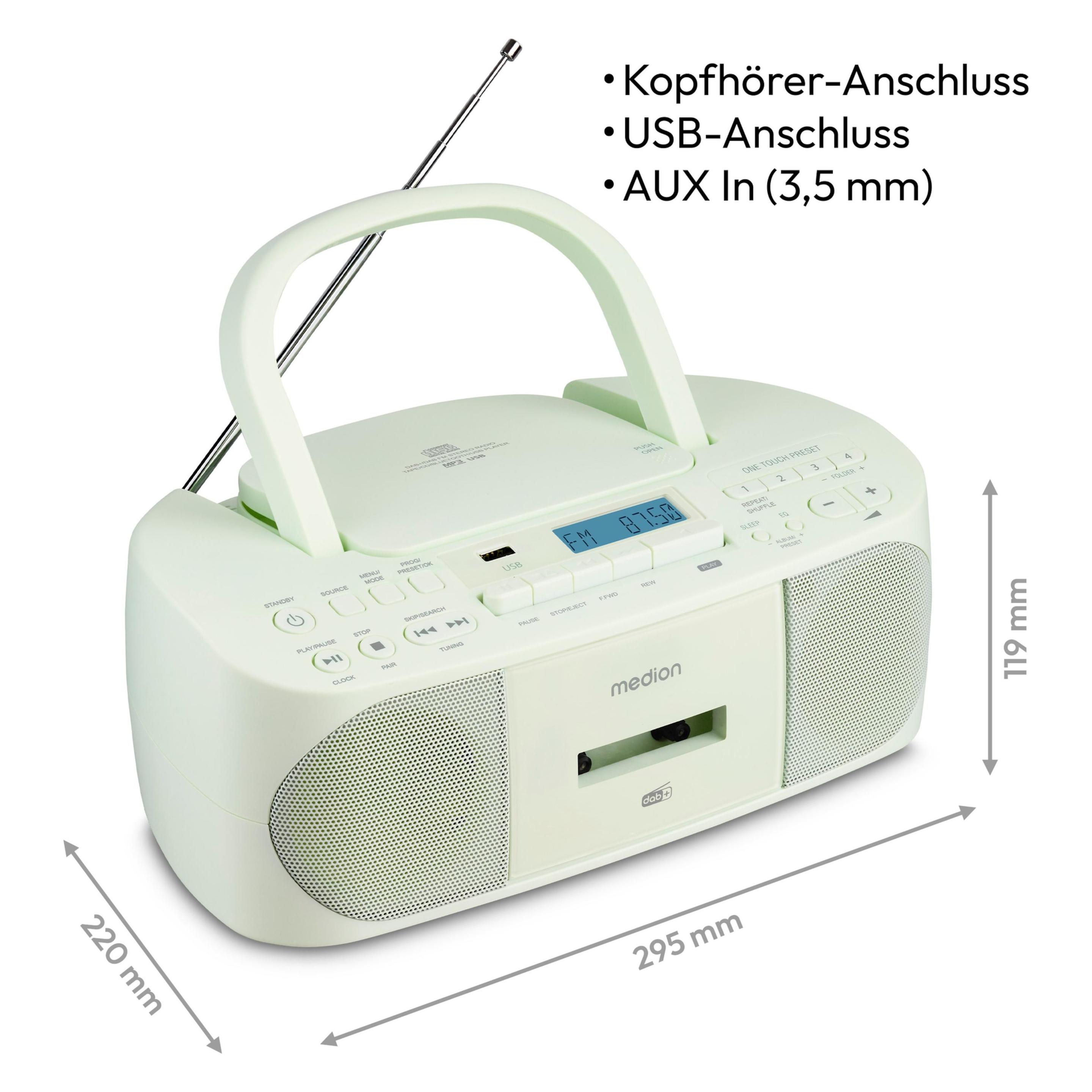 Medion MED MD400003 LIFE DRX-1 grün Radiorekorder mit CD-Spieler und Kassettendeck (DAB+, FM, PLL, Bluetooth) (50079334)