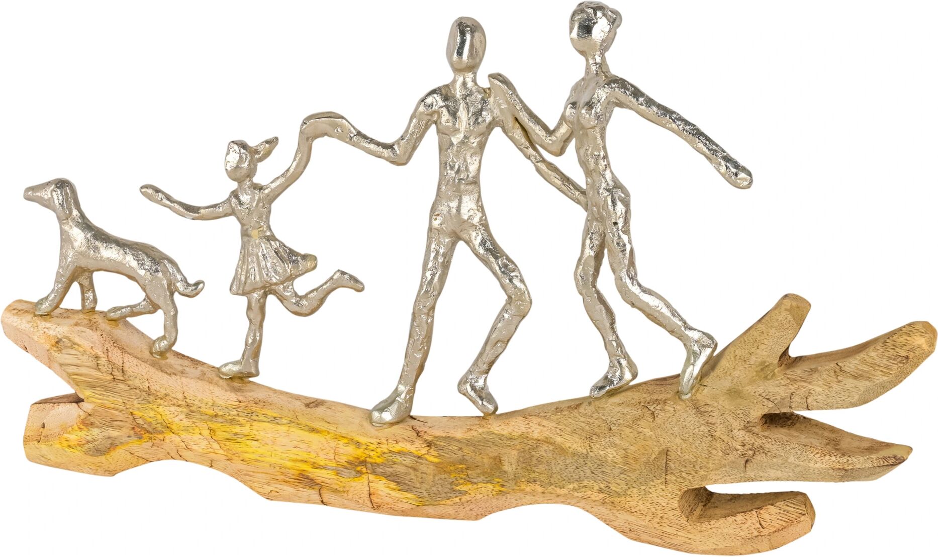 Decofinder Familie mit Hund, Mangoholz Alu  Mangoholz