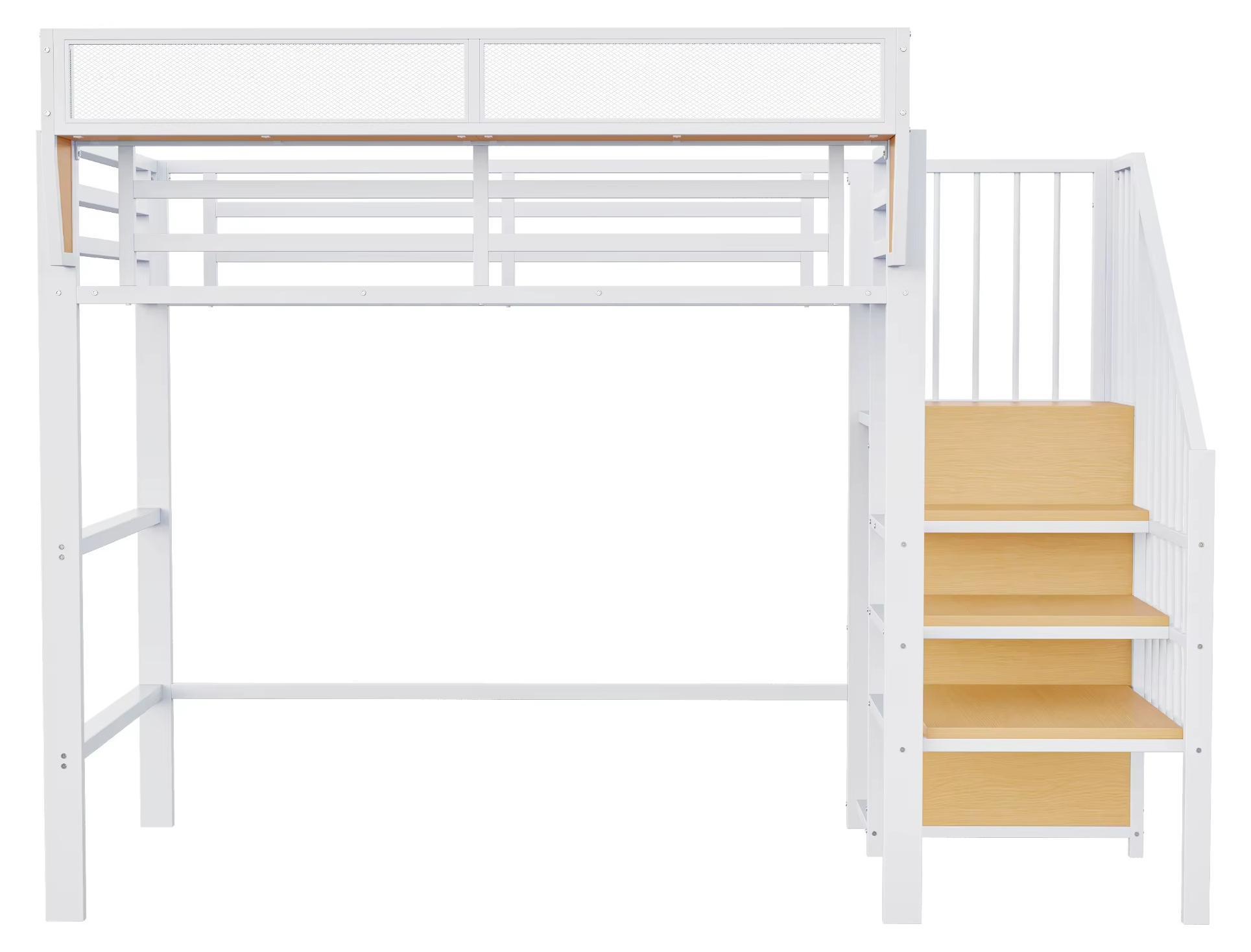 Metall-Etagenbett - Etagenbett - 90 x 200 cm - Sicherheitsleiter - Flexibler Stauraum - Für Kinder Und Erwachsene - Weiß