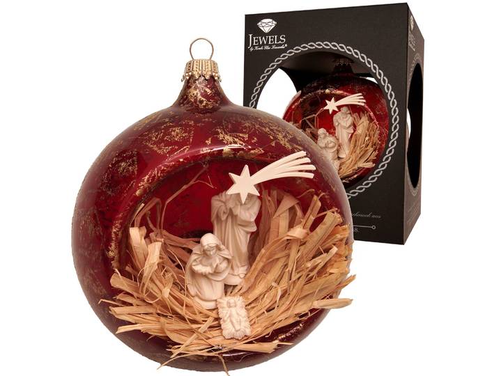 Weihnachtsbaumkugel KREBS GLAS LAUSCHA Weihnachtskugel Krippenszene rot 10cm , rot, B:10cm H:10cm T:10cm Ø:10cm, Glas, Weihnachtsbaumkugeln, Weihnachtsbaumkugel, Dekoriert mit Liebe zum Detail