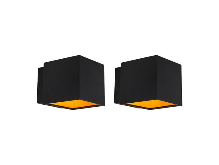 Lot de 2 appliques murales design noir/or avec LED - Caja