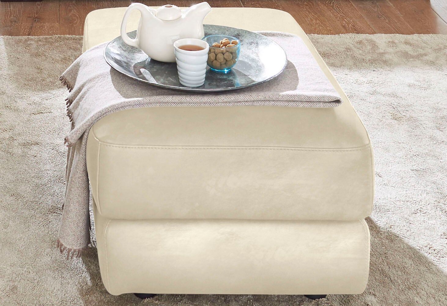Hocker CALIA ITALIA "Gaia, in edlem Design und mit erstklassigem Sitzkomfort", beige (nata), B:67cm H:44cm T:90cm, Luxus-Microfaser Ginevra (100% Polyester), Hocker, Hocker, aus pflegeleichtem Luxus-Microfaser Ginevra Hydro Care nata B/H/T: 67cm x 44cm x 