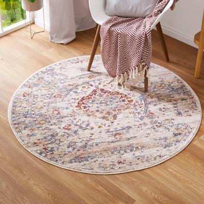 Teppich LUXOR LIVING "Rocco", blau (creme,blau), H:11mm Ø:133cm, Polyester, Teppiche, Teppich, Vintage-Look, florales Design, Wohnzimmer, Schlafzimmer