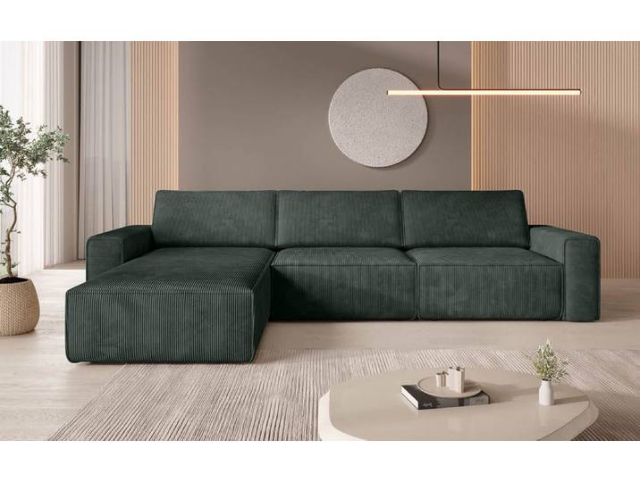 Modulares Ecksofa Yuma aus Cord - Links - Grün - Cord - Luxusbetten24