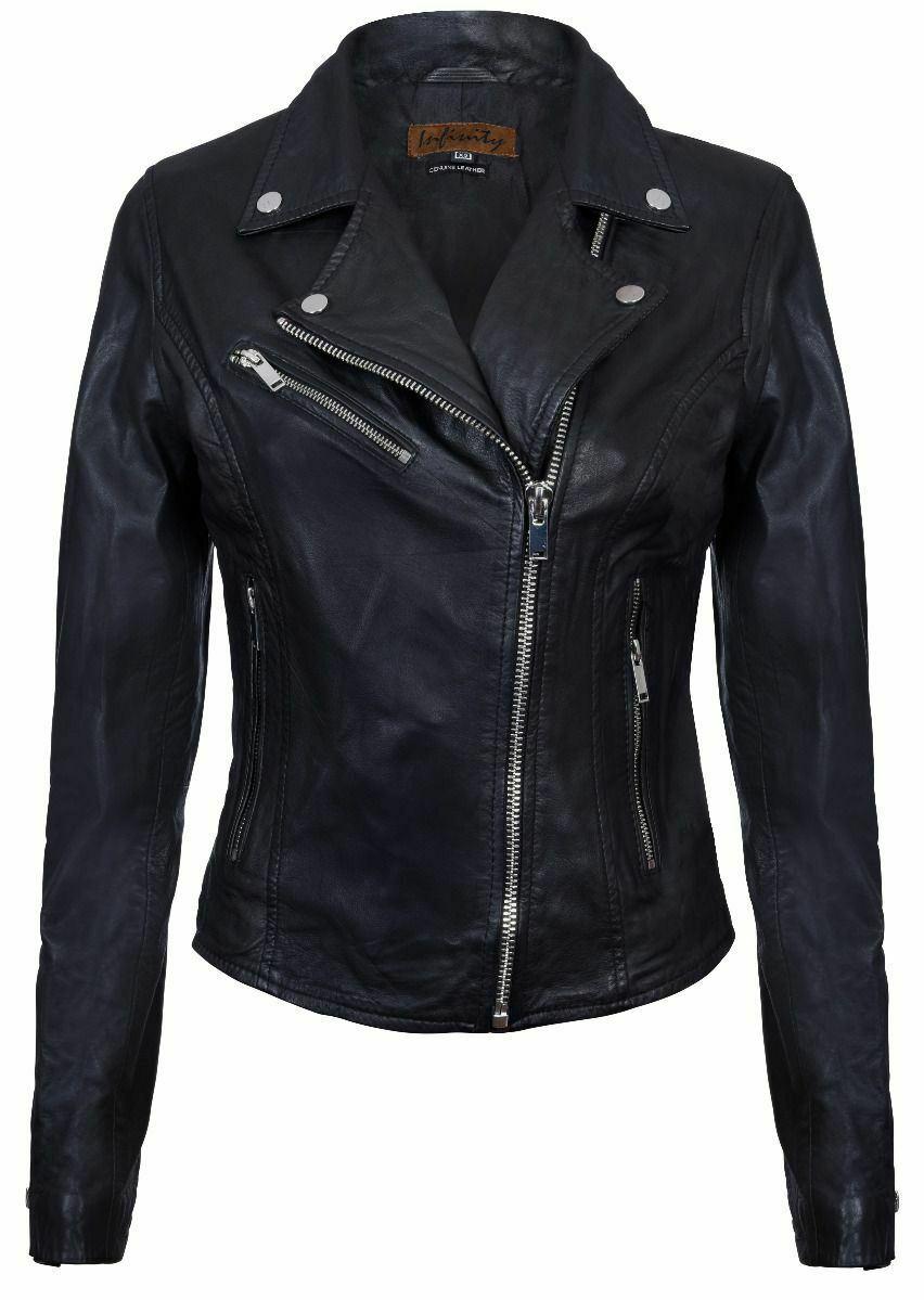 Klassische Damen-Brando-Bikerjacke aus Leder in Loughton