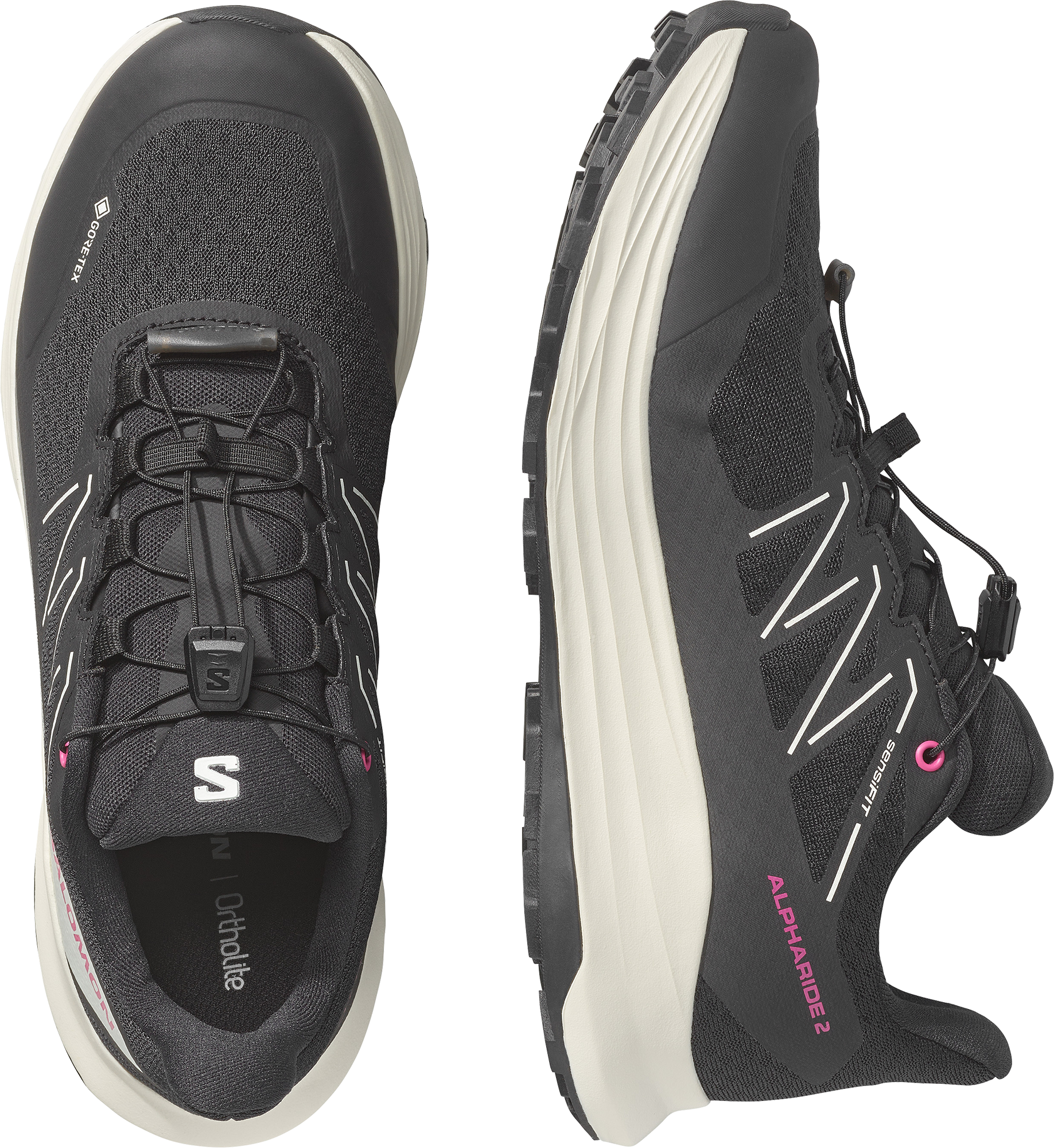 Trailrunningschuh SALOMON "ALPHARIDE 2 GORE-TEX W", Damen, Gr. 40,5, schwarz (schwarz, vanilla ice, pink yarrow), Synthetik, Textil, Schuhe Trailrunningschuh, wasserdicht, Topseller