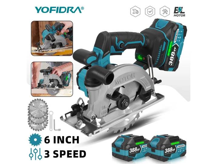 YOFIDRA 6 pouces scie circulaire sans brosse affichage numérique 150mm tronçonneuse électrique outil de coupe du bois pour Makita 18V batterie broche