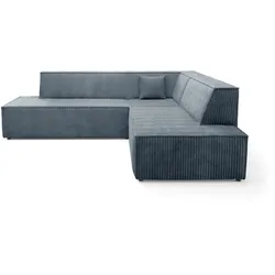 ECKSOFA TESSO II R-S Grau Kordstoff mit Schlaffunktion