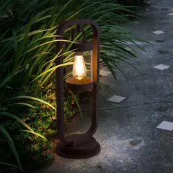 Außenstehleuchte Sockelleuchte Wegeleuchte rost Retro Gartenleuchte Stehlampe mit Dämmerungssensor, Aluminiumdruckguss, 1x E27, BxH 23x60 cm