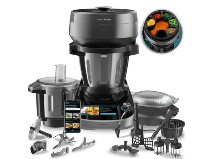 Cecotec Küchenroboter Mambo CooKing Total Gourmet, 2200 W 45 Funktionen, mit Lebensmittelspender, Tausende von geführten Rezepten, 5L Unique Krug und 5L Victory Krug, Zubehör