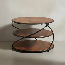 KADIMA DESIGN Sheesham-Massivholz Couchtisch, außergewöhnliches Design, 58x58 cm, 3 Ablageflächen, Robust