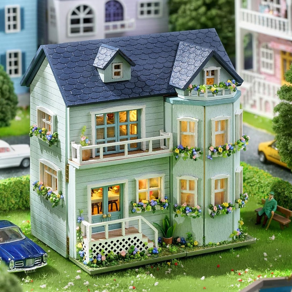 Miniatuur huis doe-het-zelf set met ledlicht voor volwassenen