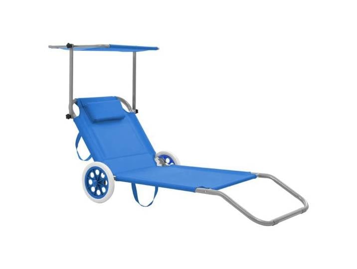 Automne/hiver  Bleu Chaise longue pliable avec auvent et roues Acier Bleu - Hauteur:55cm DEC4559155