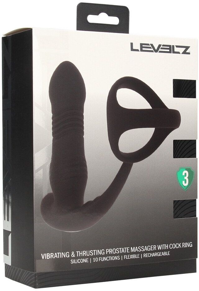 Levelz Masseur prostatique en silicone vibrant et à propulsion avec cockring Tri O - Noir