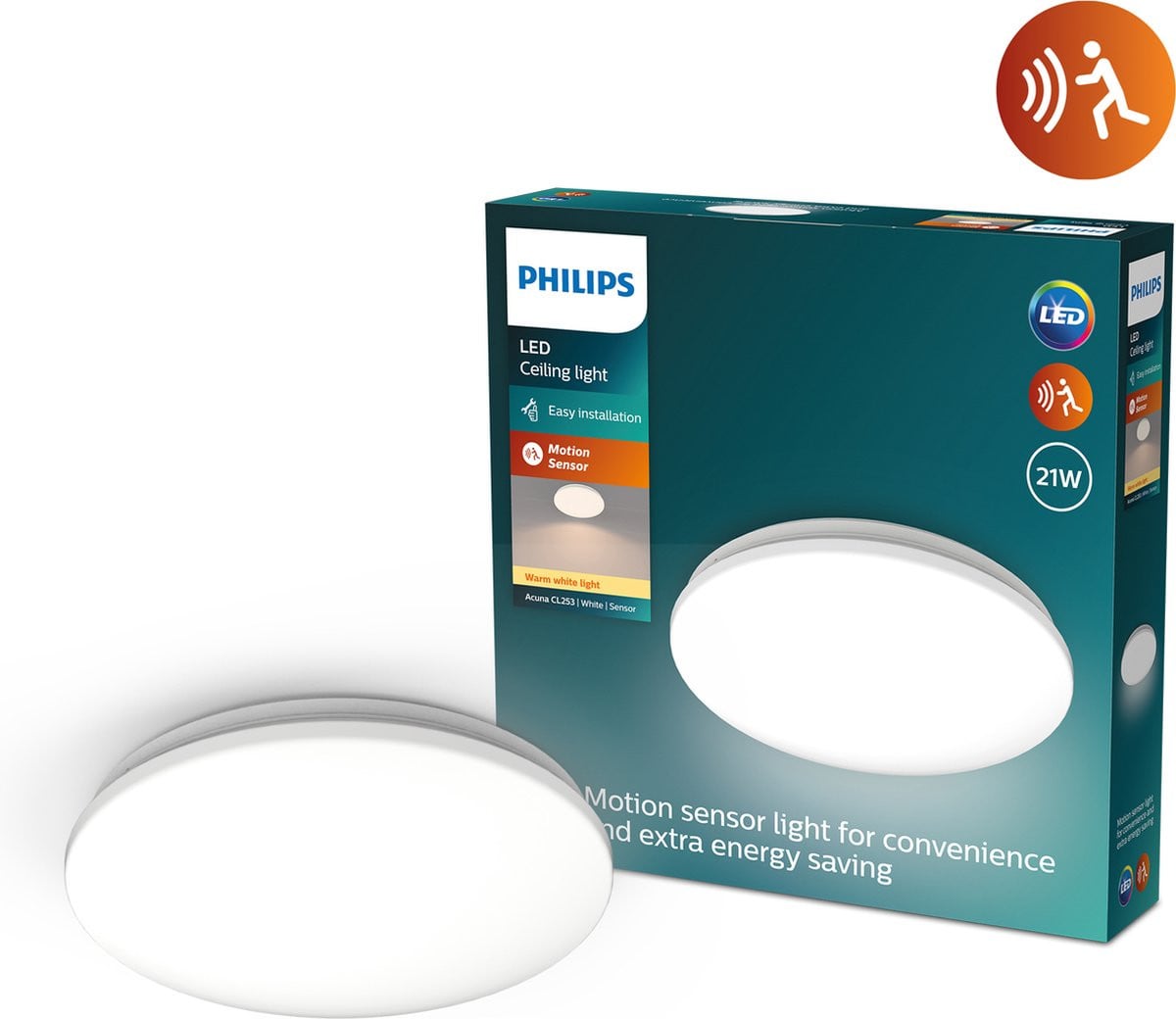 Philips Acuna LED plafondlamp met bewegingssensor en warmwit licht