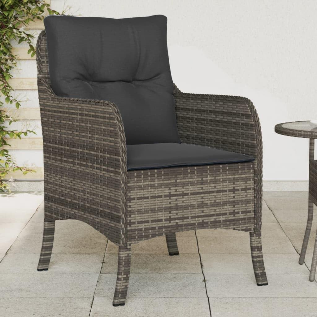 2 graue Sessel für den Außenbereich aus Polyrattan mit Kissen, abnehmbaren und waschbaren Bezügen sowie robustem Stahlrahmen für den täglichen Gebrauch