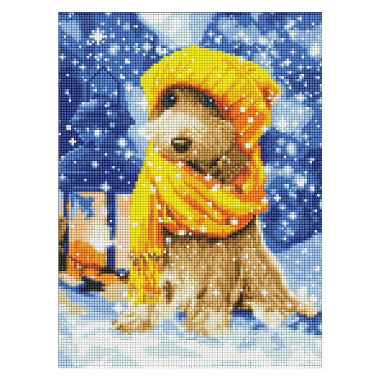 Ideyka Diamond - Painting ohne Rahmen - flauschiger Freund mit Hologramm -Strass (AB) (AMC7770)