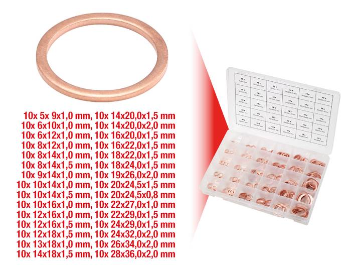 KS TOOLS Assortiment de bagues d'étanchéité en cuivre\, M5-28\, 300 pces (970.0140)