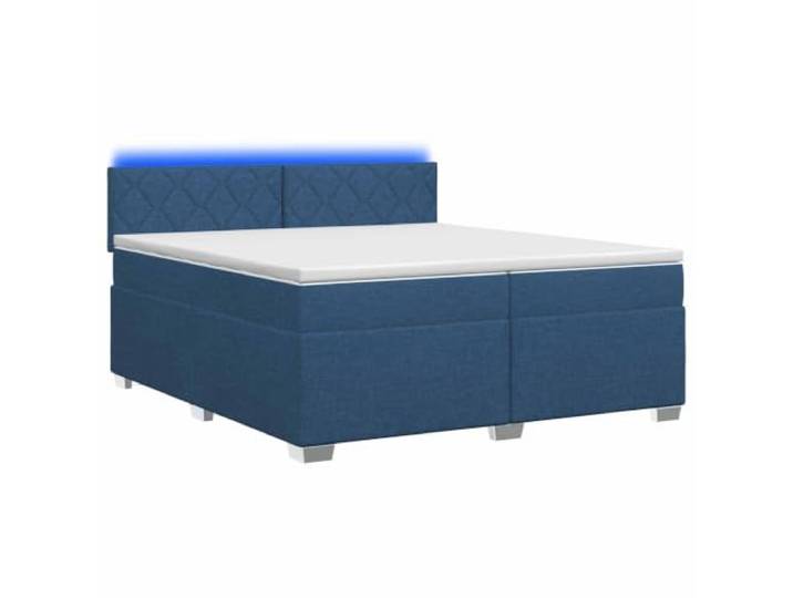 KTHLBRH Boxspringbett mit Matratze und blauer LED 200 x 200 cm Stoff Holzkonstruktion, verstellbares Kopfteil 78 oder 88 cm, Lattenrost, Taschenfedern, Schaumstoff, Auflagen