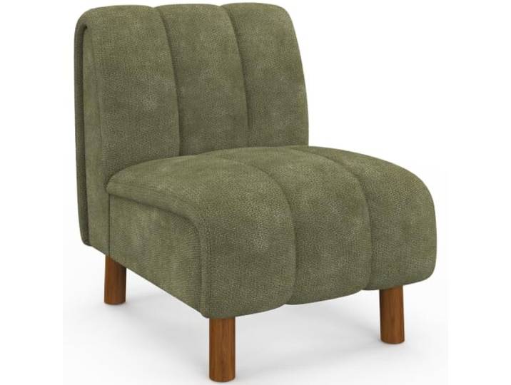 IDMarket - Sessel HECTOR Chenille, grün Mit abgerundeten Beinen in Walnuss-Optik