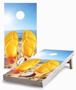 Skip's Garage Sandals on the Beach Corn Hole Board Set w Case & Lights