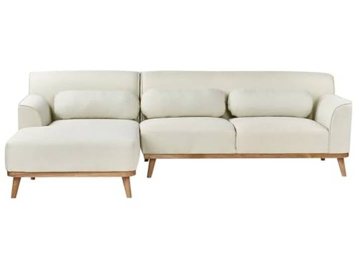 Beliani 3-Sitzer Ecksofa L-förmig Creme weiß Chaiselongue rechts mehrere Kissen Simos